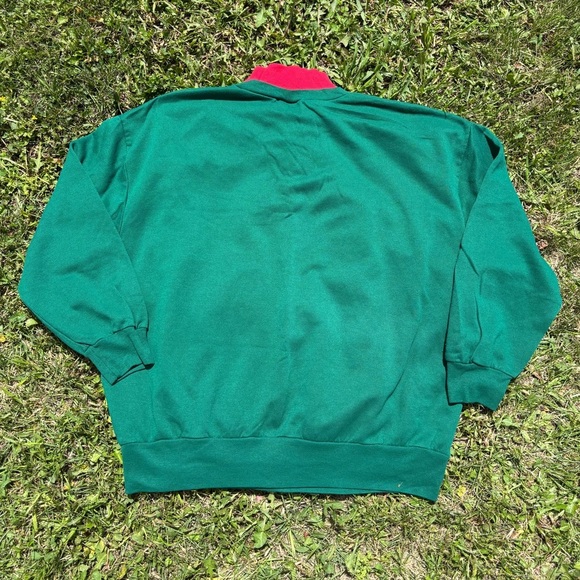 Vtg Basic Editions Mock Neck Sweatshirt XL Green Dog Cat Window Cottagecore USA - Picture 2 of 6